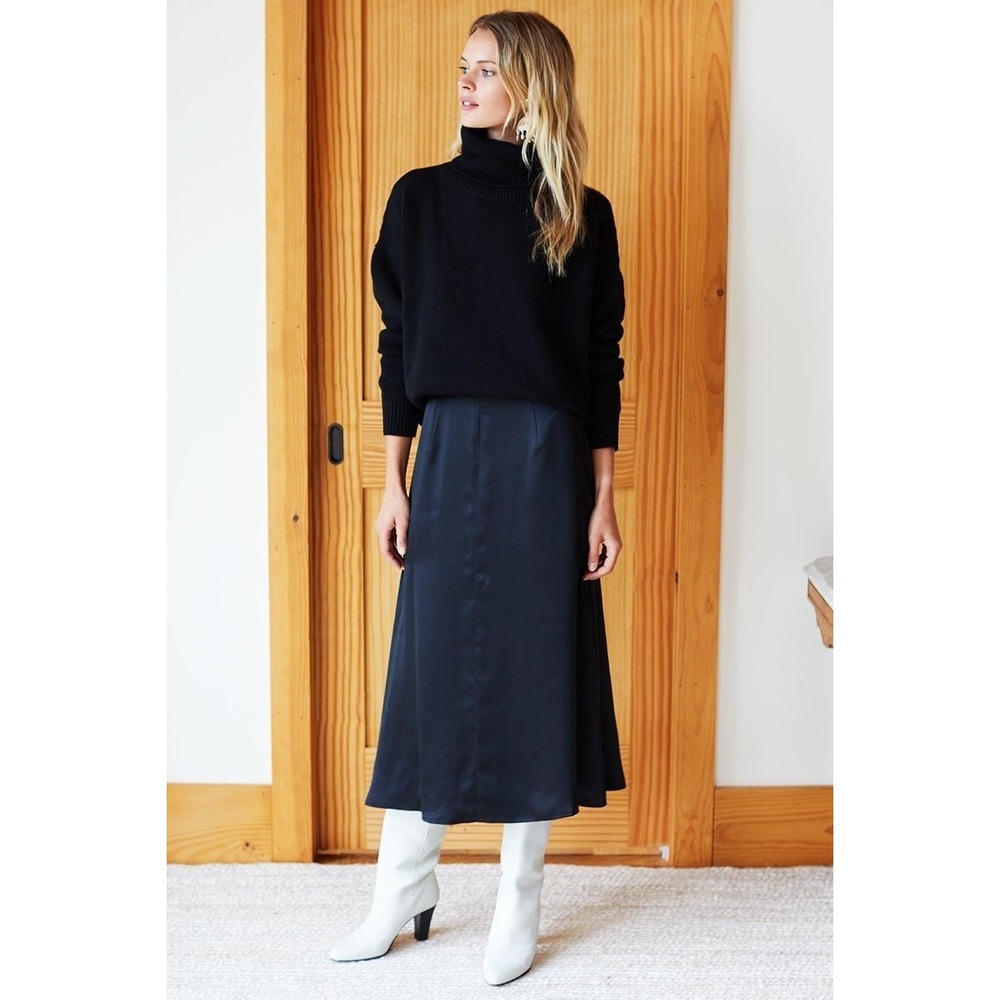 Emerson Fry Satin Silk Midi‎ Skirt In Black Women's Size XS